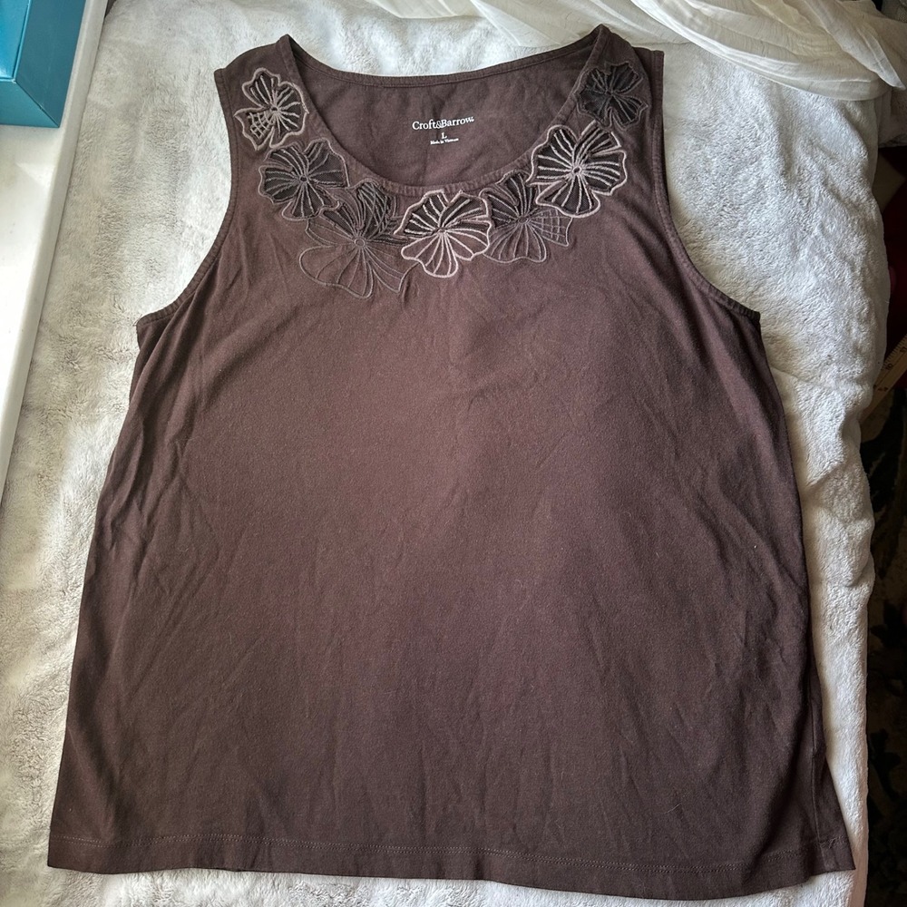 Granola Girl Brown Floral Embroidered Tank Girlhood Dainty